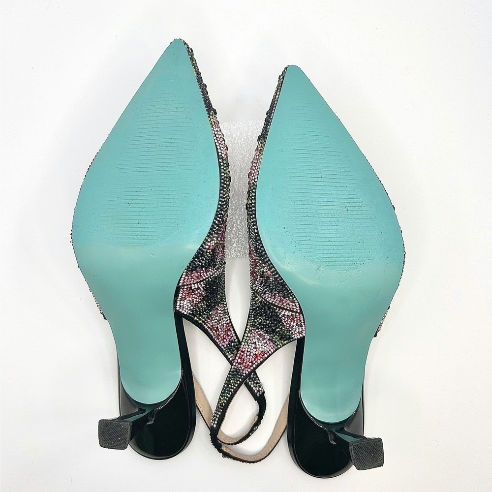 Betsey Johnson Clark Rhinestone Floral Slingback Pumps Black Pink Heels 10 NWOT - Picture 10 of 12